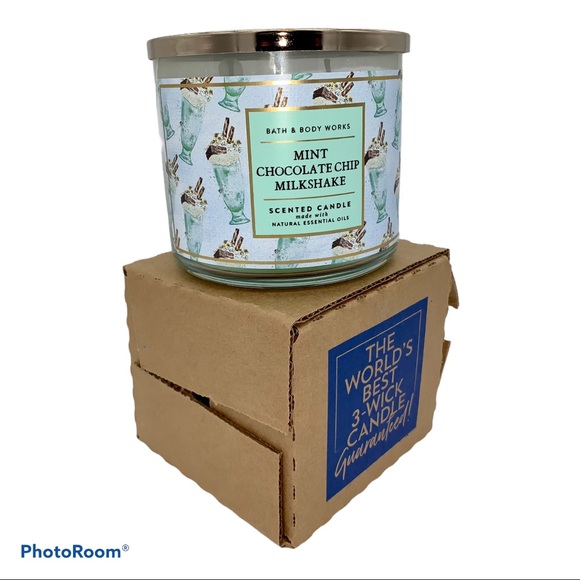 New Bath & Body Works BBW Mint Chocolate Chip Milkshake 3 Wick Large Jar - Picture 2 of 8